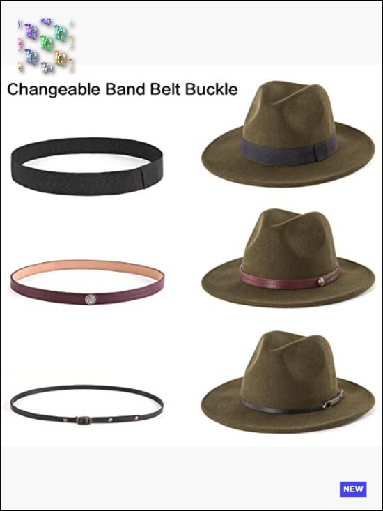 Wide Brim Fedora Hat with Interchangeable Belts, Adjustable Unisex Classic